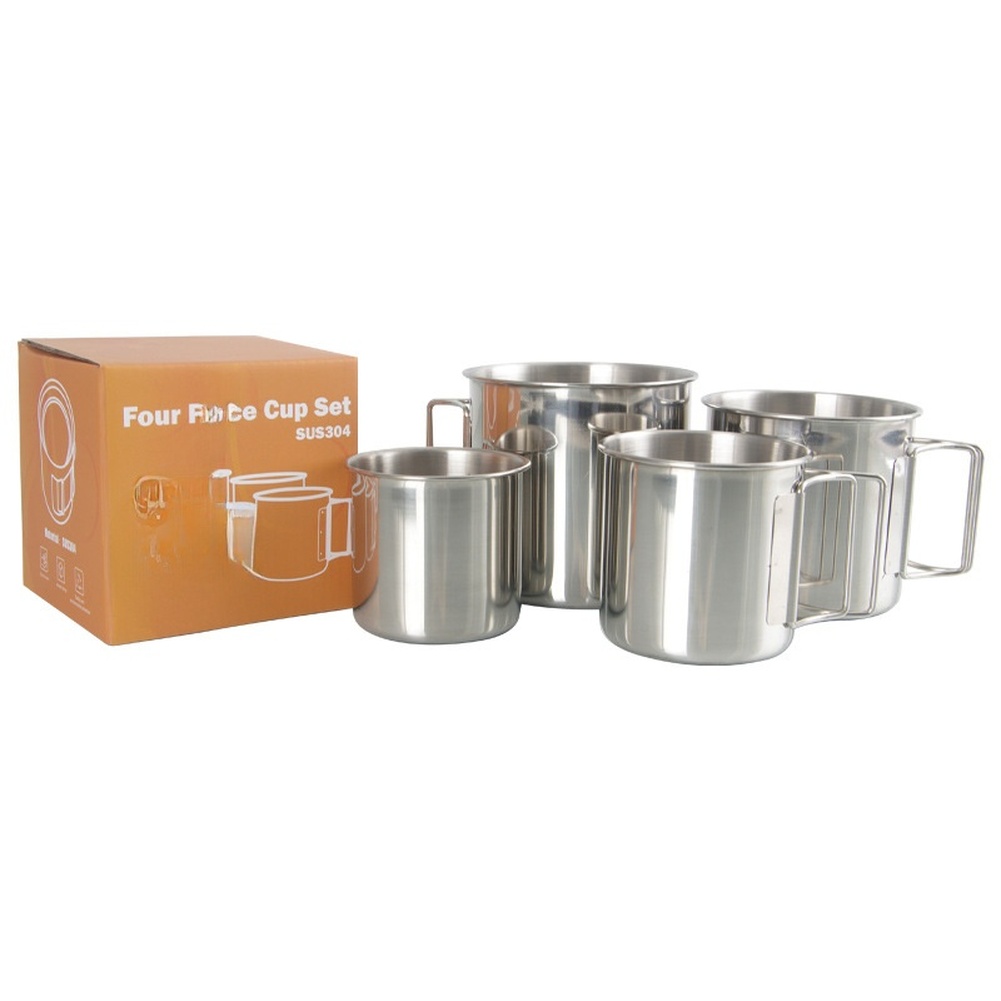 Camping Cooking And Drinking - /ステンレス/スチール/304 キャンプカップセット ポータブル折りたたみハンドル 4ピース アウトドア用マグカップ ハイキング