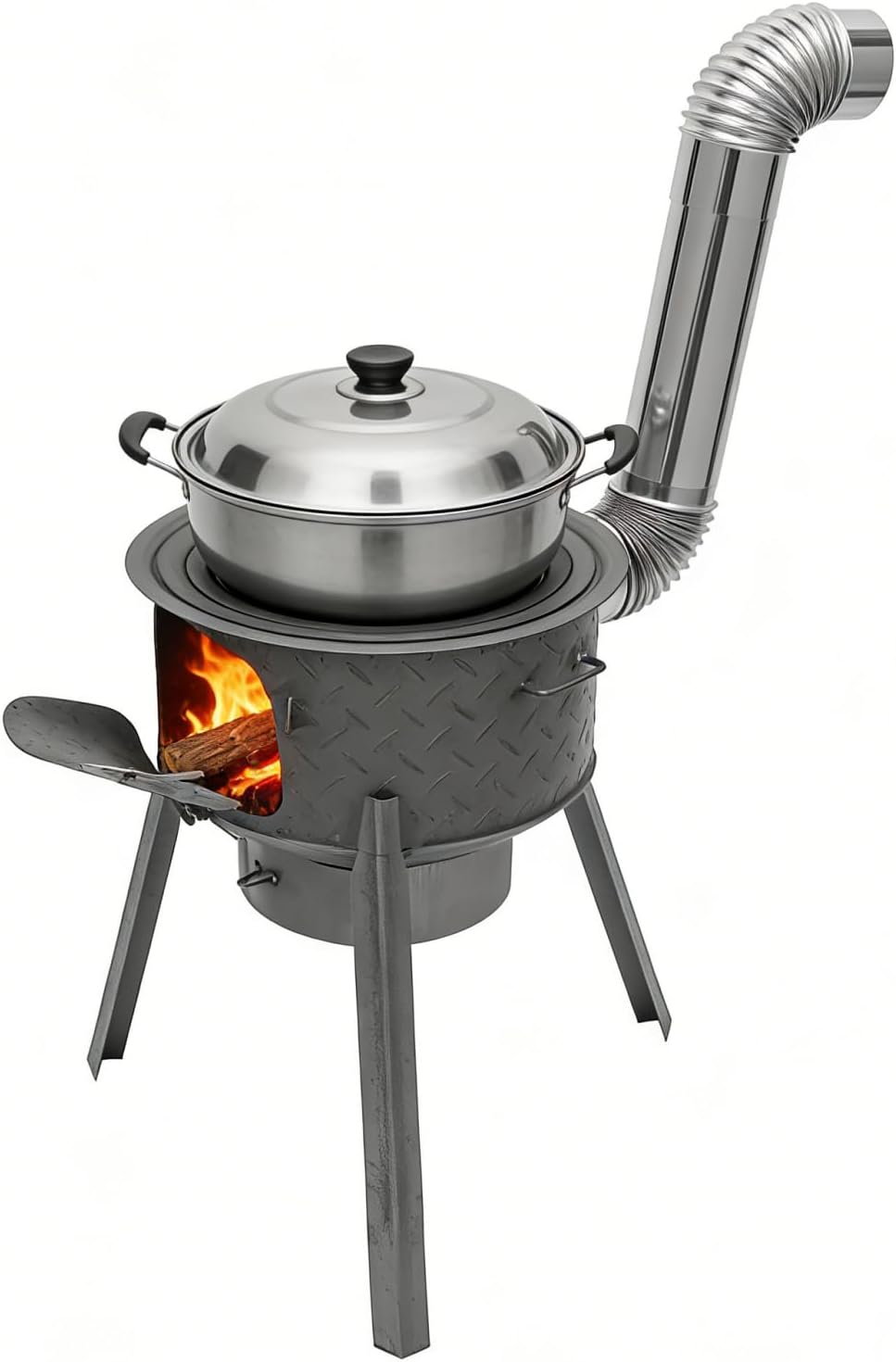 Camping Cooking Stove - ポータブル薪焚きロケットストーブ キャンプやハイキング用 - 17インチ屋外調理ストーブ、取り外し可能な鉄製火室、グリルラック付き