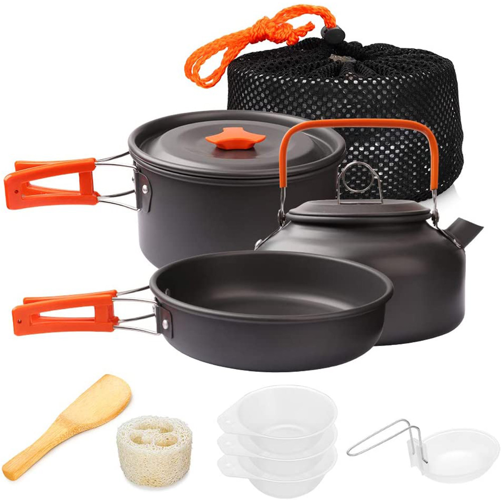 Camping Cooking Kit - 1 ピース/1 セットキャンプ調理器具キット屋外調理セットアルミ機器屋外ポット旅行食器キッチンハイキングピクニックバーベキュー