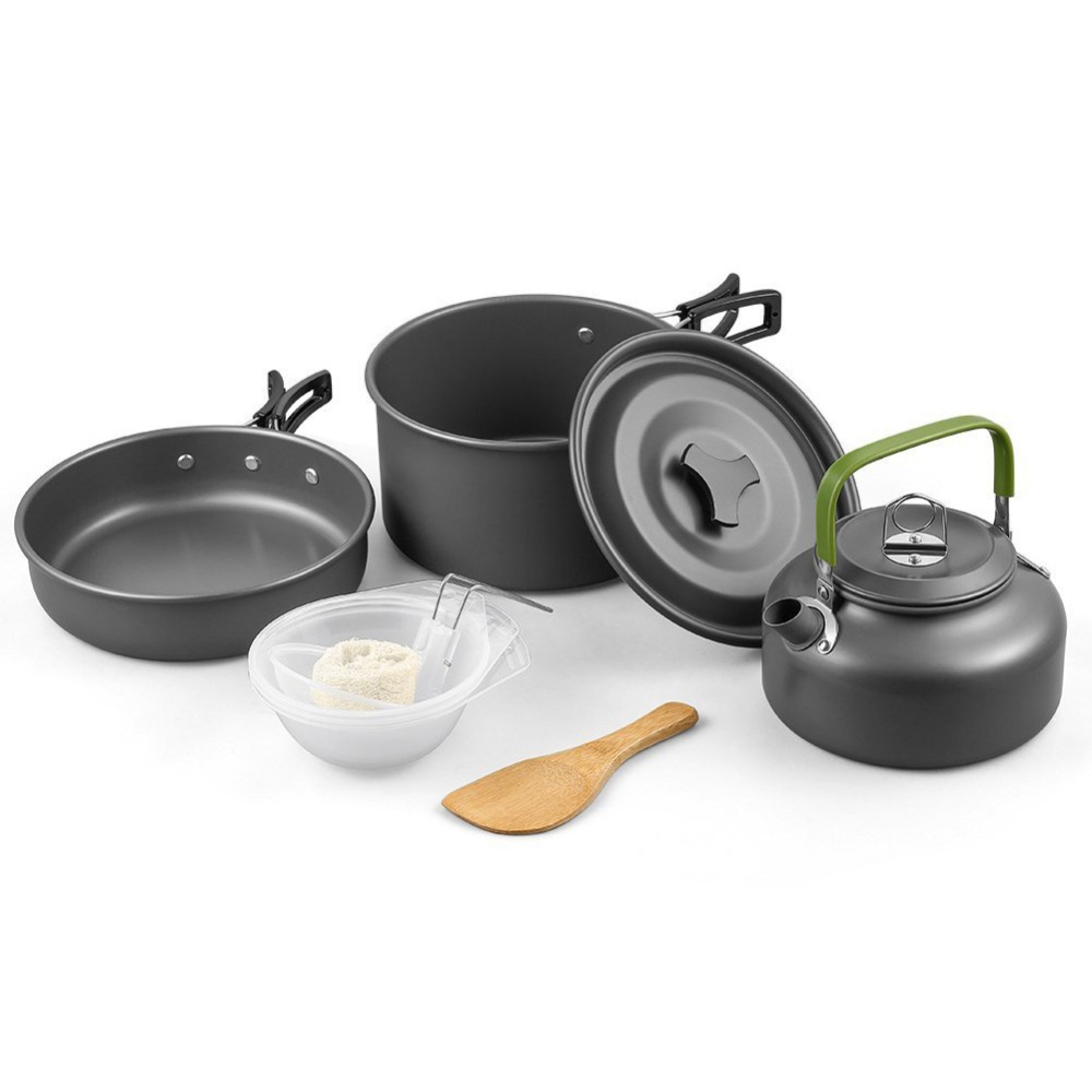 Camping Cooking Set Non Stick - 屋外キャンプ用調理器具セット アルミ製ノンスティック鍋 ポータブル屋外食器 調理器具 ティーポット ボウル