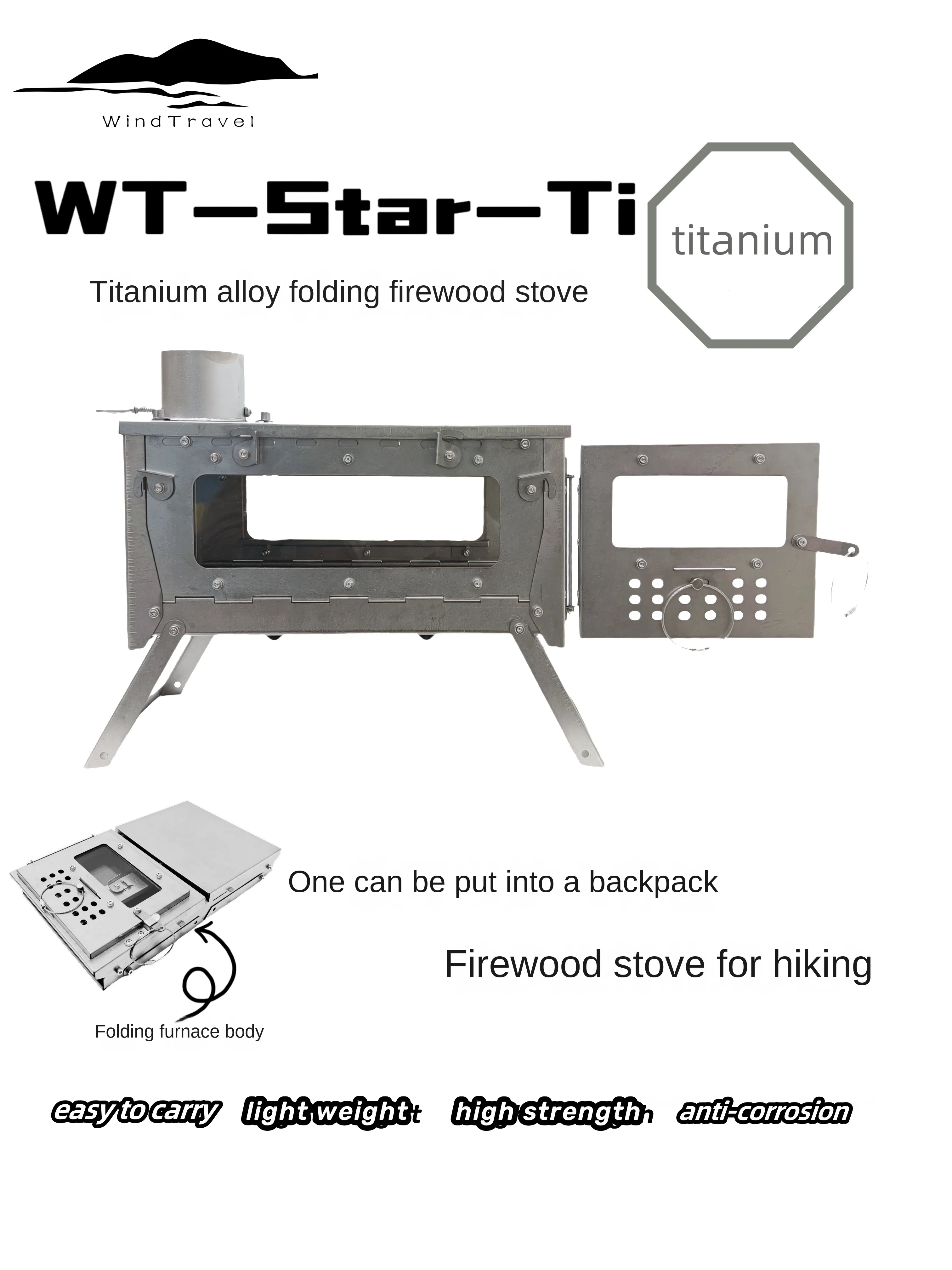 Camping Cooking Drawer - Wt star-tiチタン合金折りたたみ薪ストーブ,ストーブ,暖房,ハイキング,キャンプ