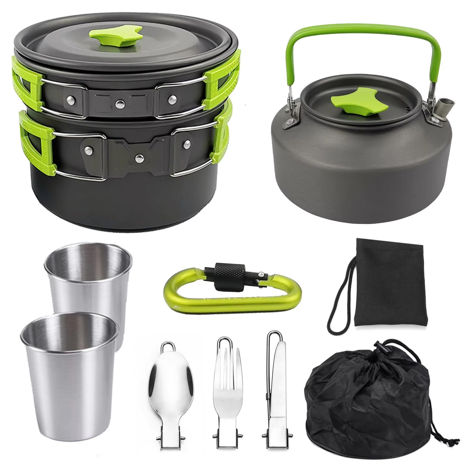 Camping Cooking Set Non Stick - キャンプクッキングセット キャンプ調理器具 旅行用食器 アウトドアピクニックセット 2～3人用ティーポット ノンスティックポット