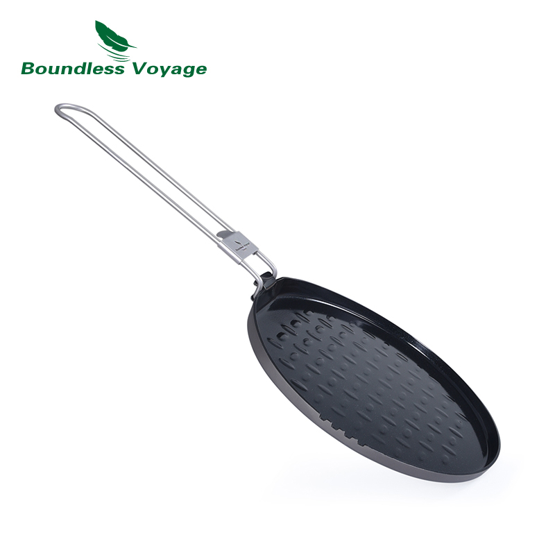 Camping Cooking Set Non Stick - 折りたたみハンドル付きの再利用可能な登山用チタン鍋屋外キャンプピクニックハイキングバーベキューフライパンti2064c