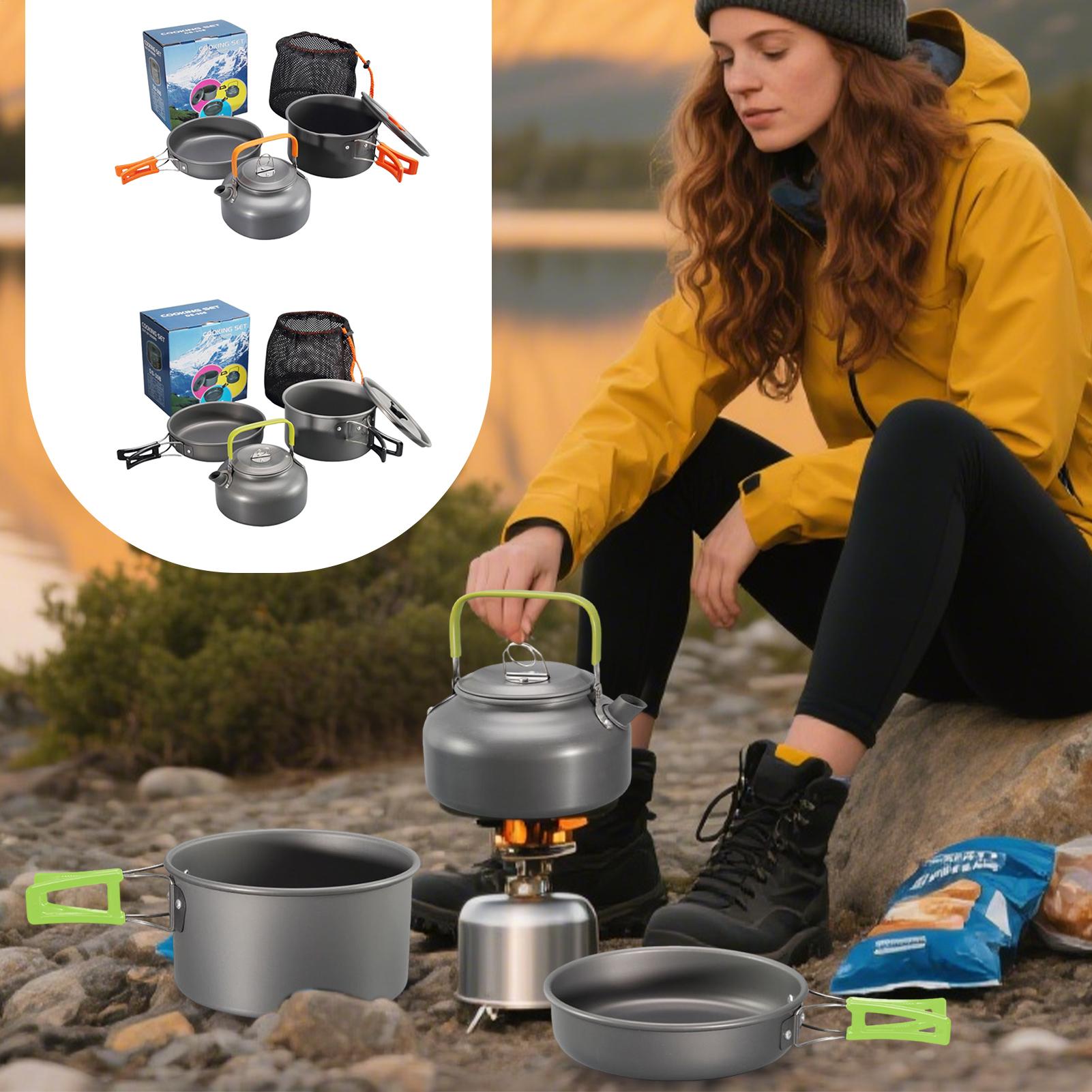 Camping Cooking Set Non Stick - キャンプ調理器具 キャンプクックポットセット ノンスティック軽量ポットパンケトル ハイキング旅行釣りアウトドア裏庭キッチン用