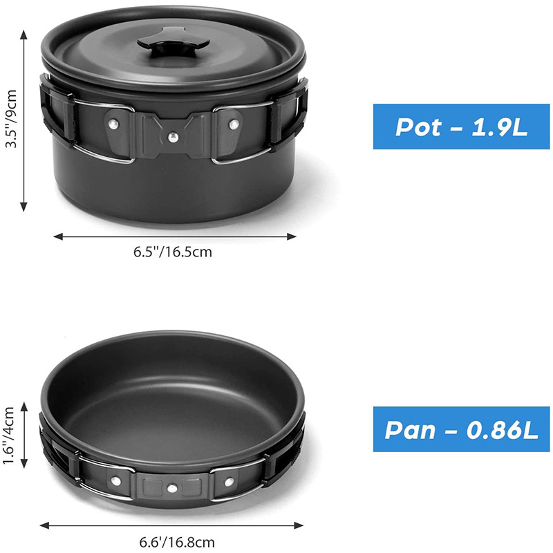 Camping Cooking Set Non Stick - 1 セット屋外ポットパンキャンプ調理器具ピクニック調理セットノンスティック食器折りたたみ式スプーンフォークナイフケトルカップ付き