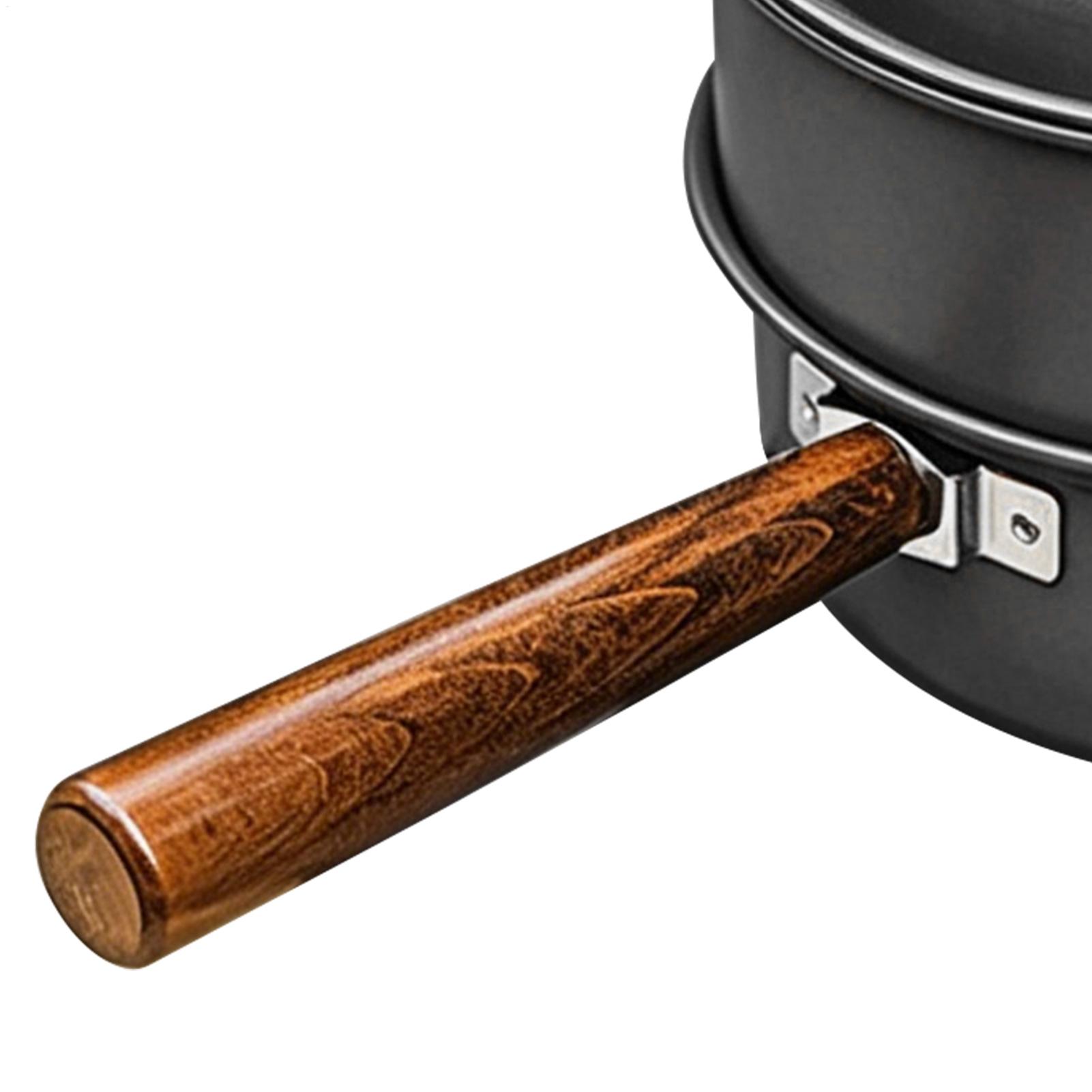 Camping Double Cooking Stove - バックパッキングポット 二層構造 木製ハンドル付き ポータブル蒸し器 キャンプ用調理鍋 2～3人用