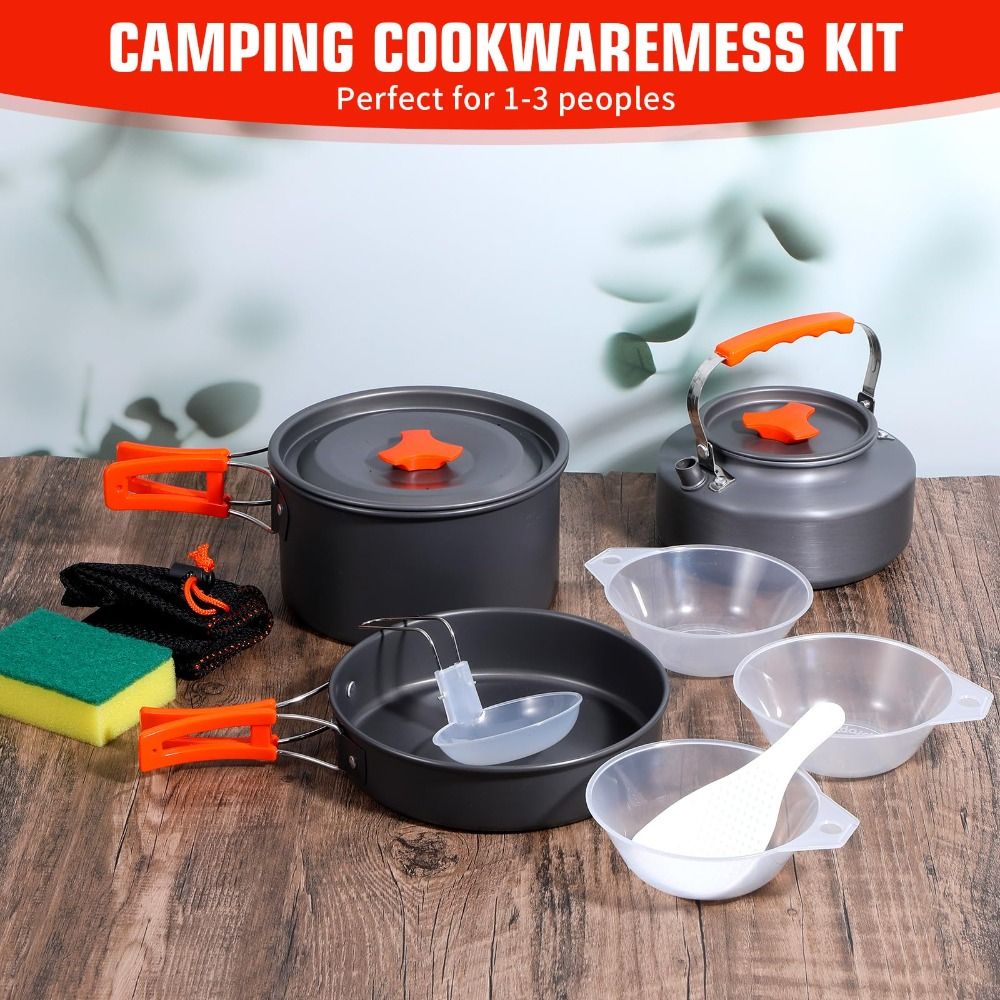 アルミ合金キャンプ調理器具キットノンスティックコーティングポ - Camping Cooking Set Non Stick のレビューと価格