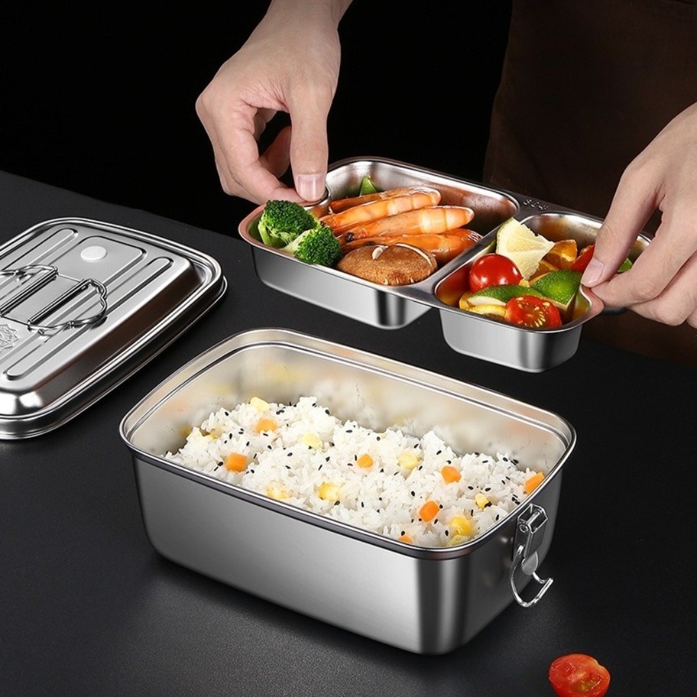 二層ステンレス製ランチボックス、仕切り付き、漏れ防止、電子レ - Camping Cooking Heater のレビューと価格