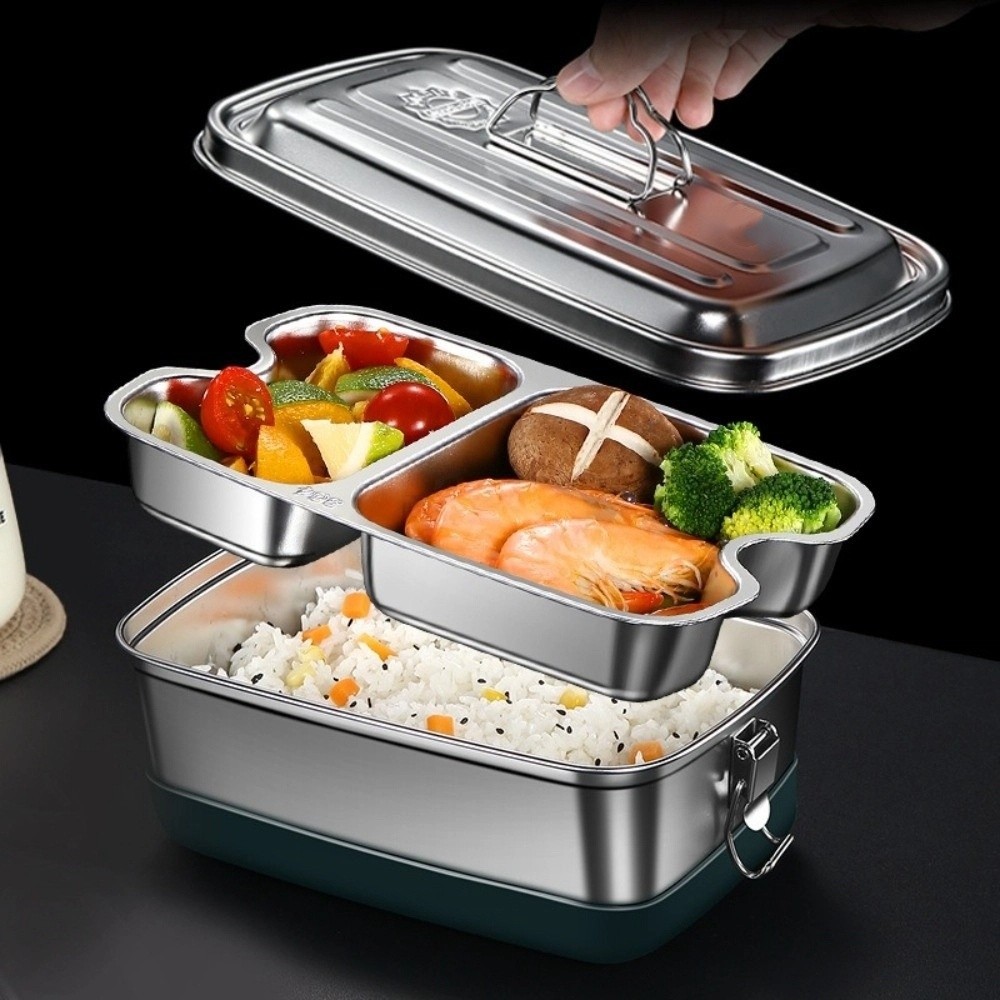 二層ステンレス製ランチボックス、仕切り付き、漏れ防止、電子レ - Camping Cooking Heater のレビューと価格