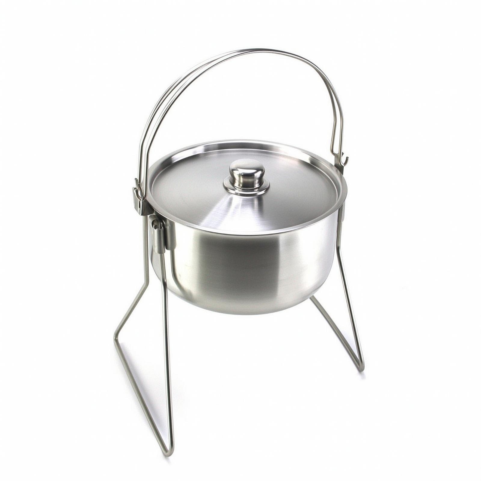 三脚付きステンレス製キャンプポット（蓋付き、ブラシ仕上げ）  - Campfire Cooking のレビューと価格