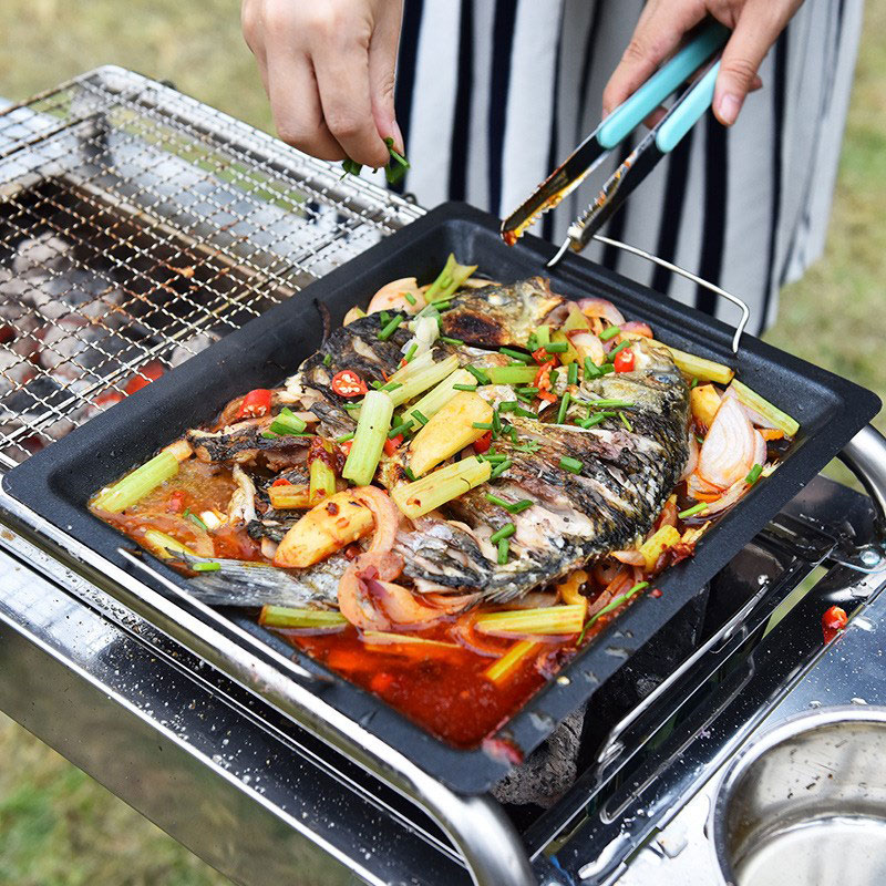 屋外用厚い四角グリルパン 2つのハンドル付き ポータブルノン - Camping Cooking Set Non Stick のレビューと価格