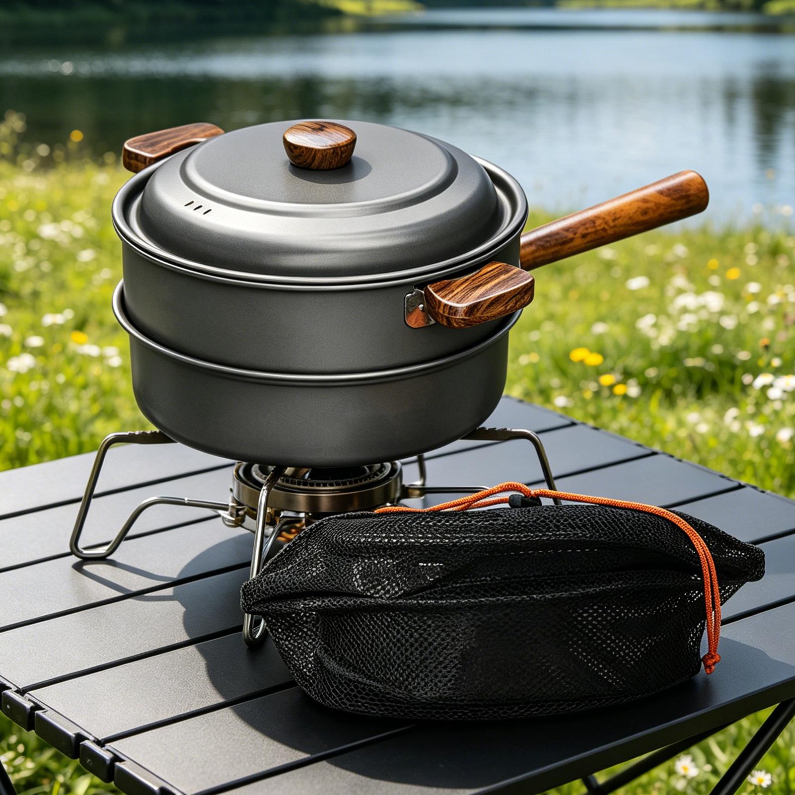 キャンプポット ポータブル 大型 軽量 二層蒸し器 キャンプ - Camping Double Cooking Stove のレビューと価格