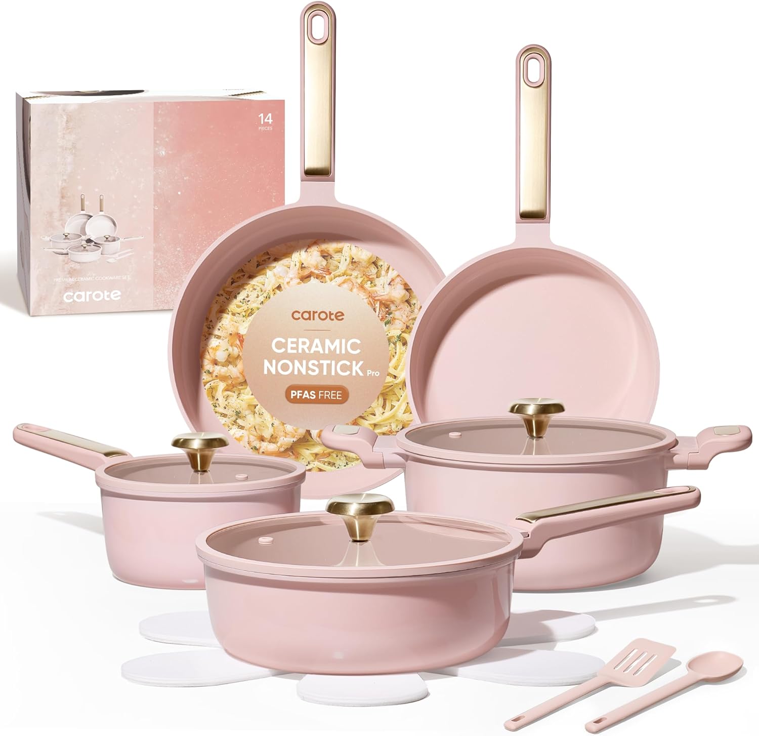 ノンスティックセラミック調理器具セット、14点セットの鍋とフ - Camping Cooking Set Non Stick のレビューと価格