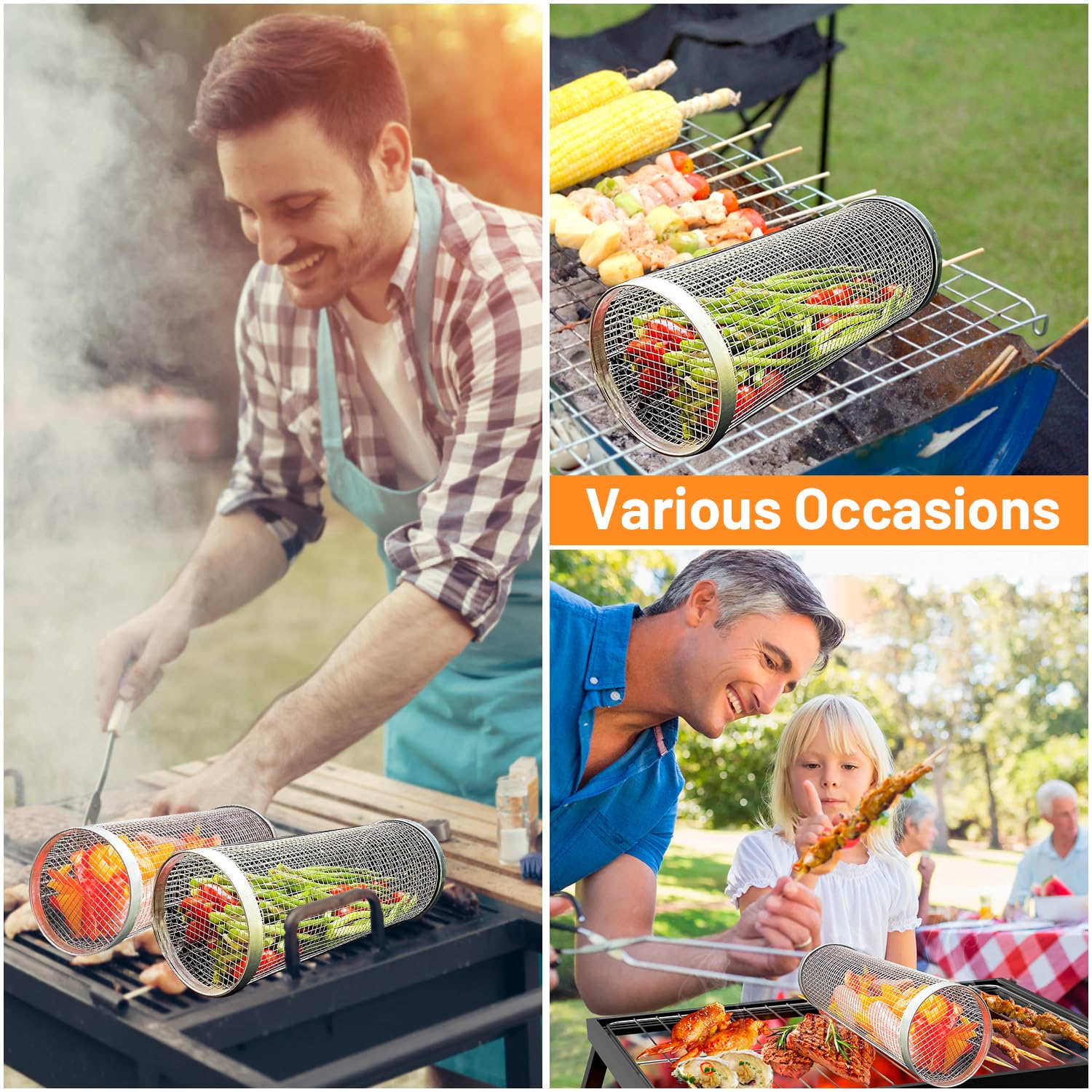 2 個ローリンググリルバスケット屋外グリル用ステンレススチー - Camping Cooking Set Non Stick のレビューと価格