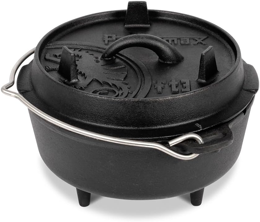 下ごしらえ済みの鋳鉄製ダッチオーブン、3本の脚で均一な熱分布 - Campfire Cooking のレビューと価格